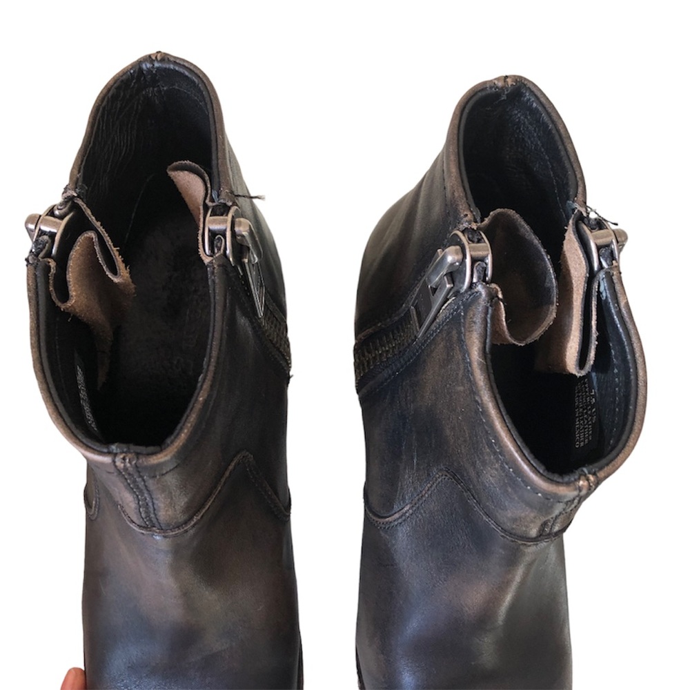 Hinge barris distressed leather ankle boots double zip heeled booties - Picture 9 of 14